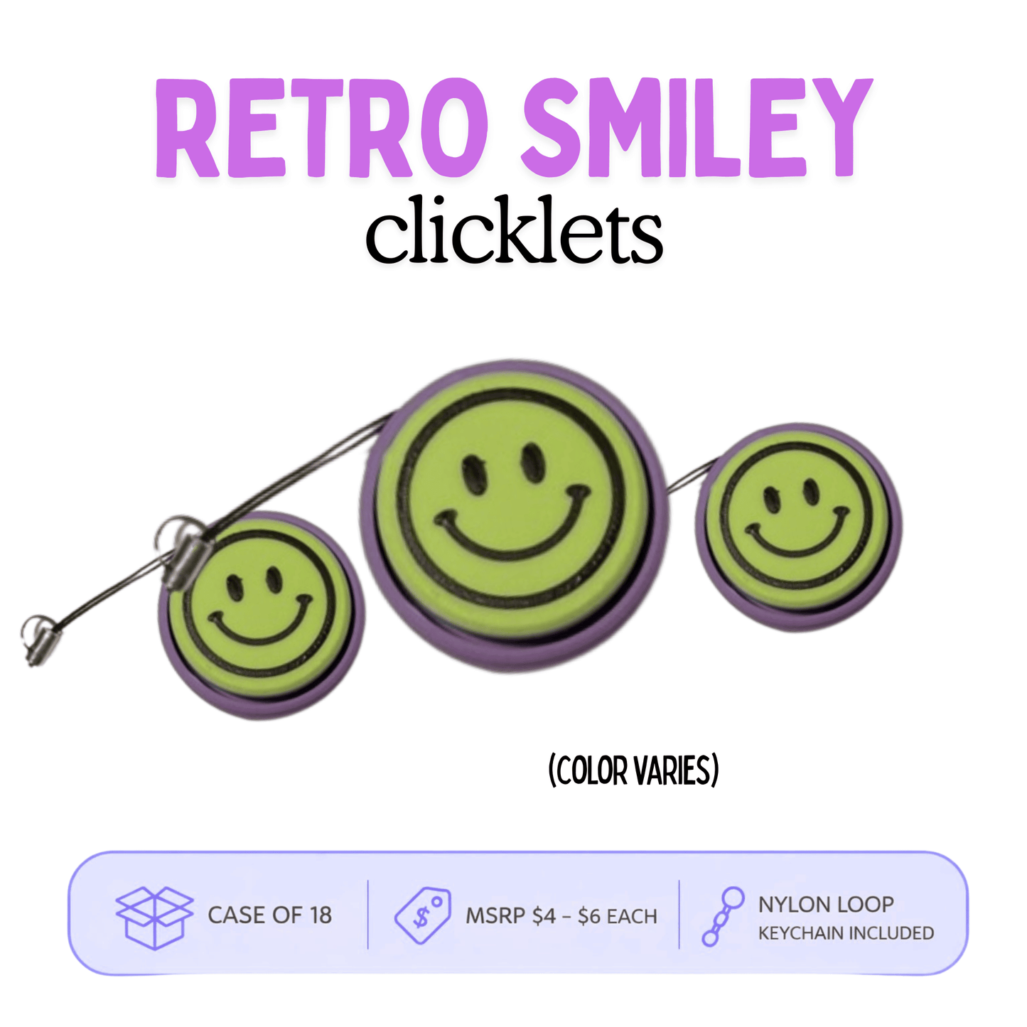 Retro Smiley Clicklets - Case of 18